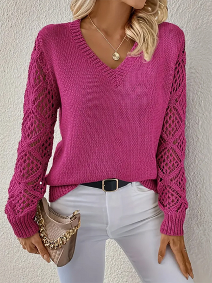 Women's V-neck Hollow Long Sleeve sweater