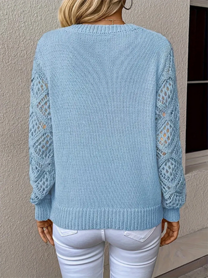 Women's V-neck Hollow Long Sleeve sweater