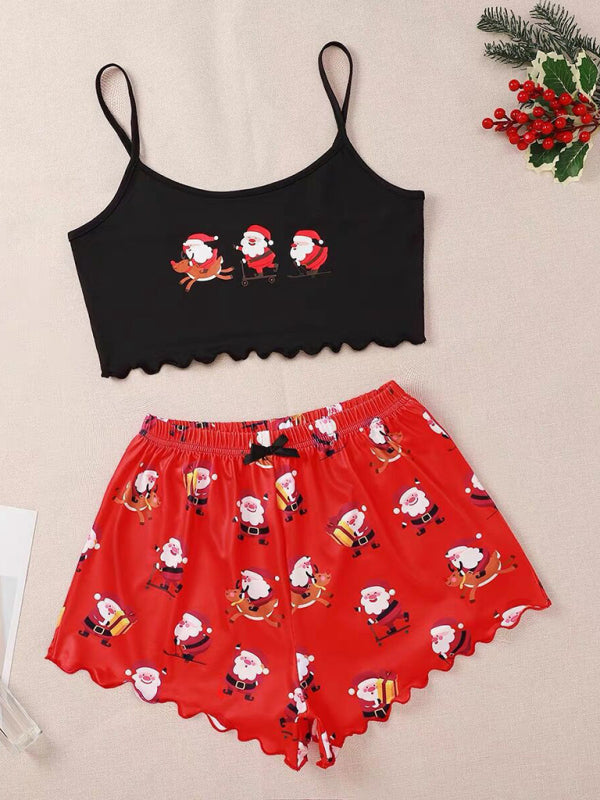 Women's Santa Claus Printed Two Piece Loungewear Set