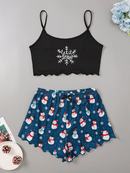 Women's Santa Claus Printed Two Piece Loungewear Set