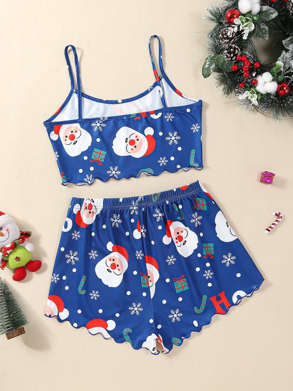 Women's Santa Claus Printed Two Piece Loungewear Set