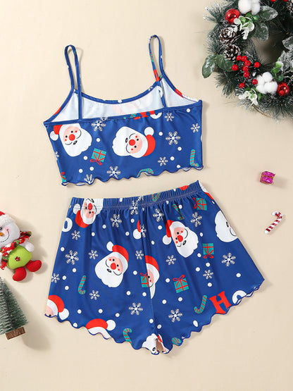 Women's Santa Claus Printed Two Piece Loungewear Set