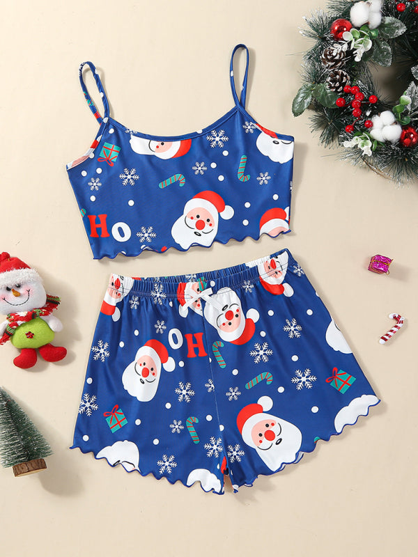 Women's Santa Claus Printed Two Piece Loungewear Set