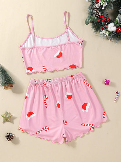 Women's Santa Claus Printed Two Piece Loungewear Set