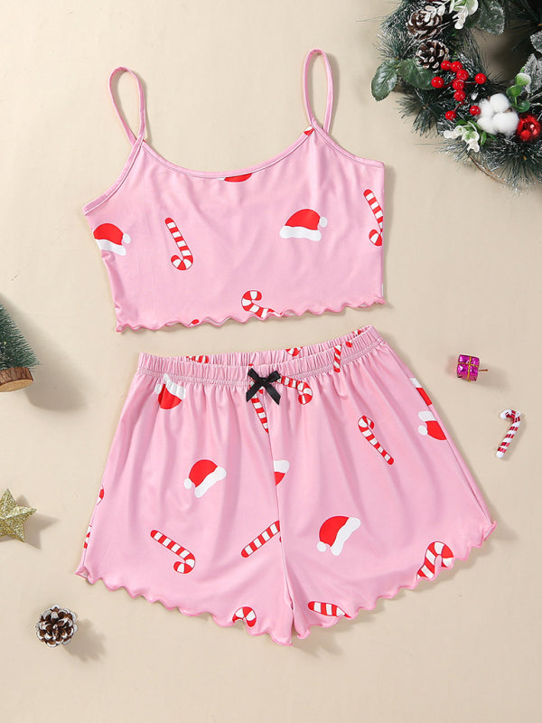 Women's Santa Claus Printed Two Piece Loungewear Set