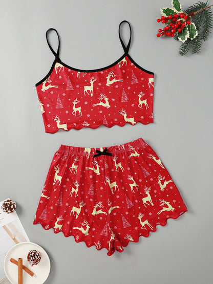 Women's Santa Claus Printed Two Piece Loungewear Set