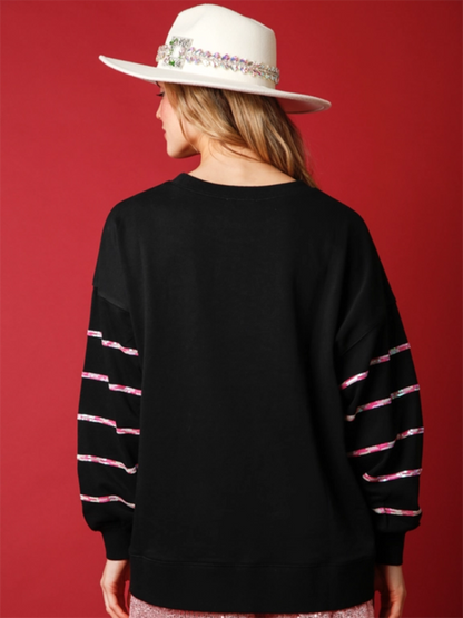 Women's Sequin Casual Top Striped Long Sleeve Sweatshirt