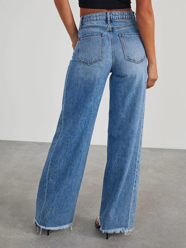 Women's Loose Wide Leg Side Seam Hem Jeans