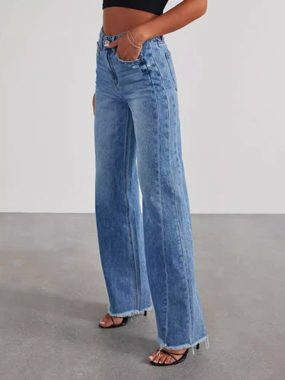 Women's Loose Wide Leg Side Seam Hem Jeans