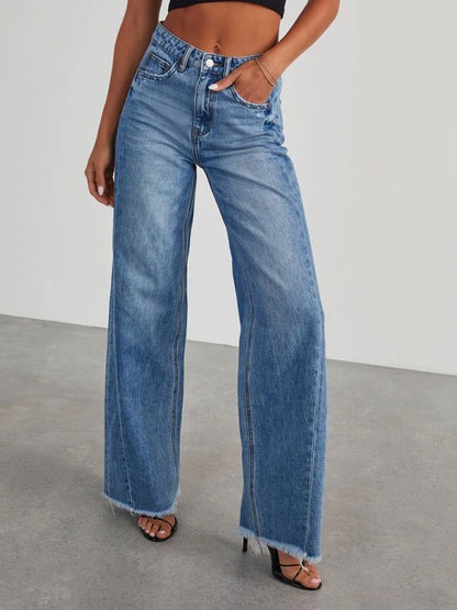 Women's Loose Wide Leg Side Seam Hem Jeans