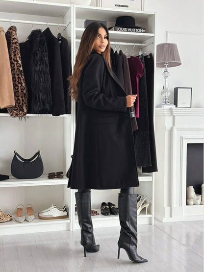 Women's winter simple long-sleeved solid color single-breasted coat