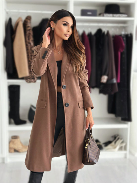 Women's winter simple long-sleeved solid color single-breasted coat