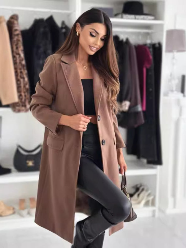 Women's winter simple long-sleeved solid color single-breasted coat