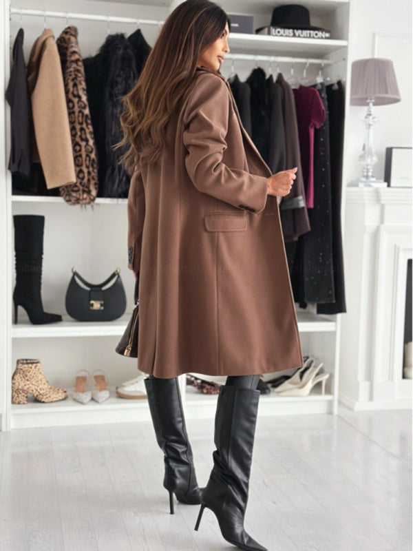 Women's winter simple long-sleeved solid color single-breasted coat