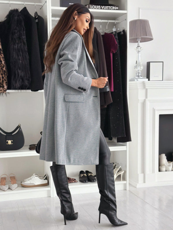 Women's winter simple long-sleeved solid color single-breasted coat