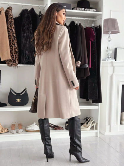 Women's winter simple long-sleeved solid color single-breasted coat