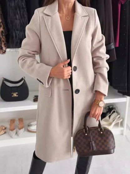 Women's winter simple long-sleeved solid color single-breasted coat