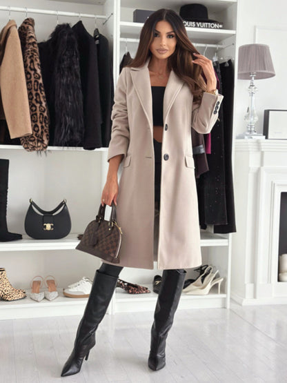 Women's winter simple long-sleeved solid color single-breasted coat