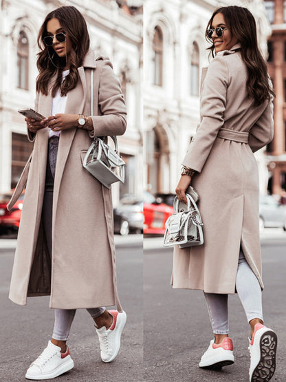 Women's simple long-sleeved V-neck tie coats