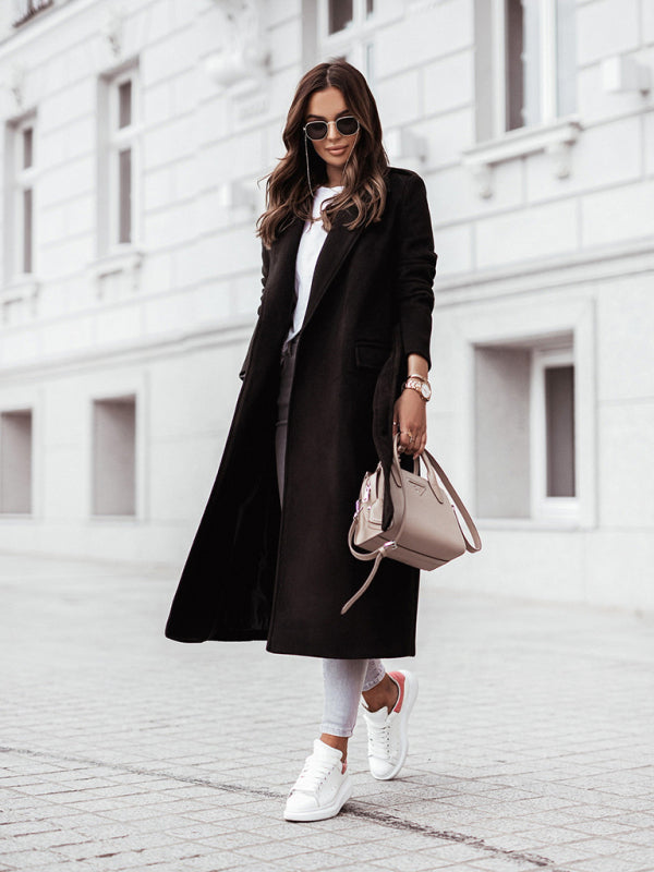 Women's simple long-sleeved V-neck tie coats