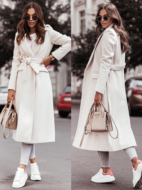 Women's simple long-sleeved V-neck tie coats