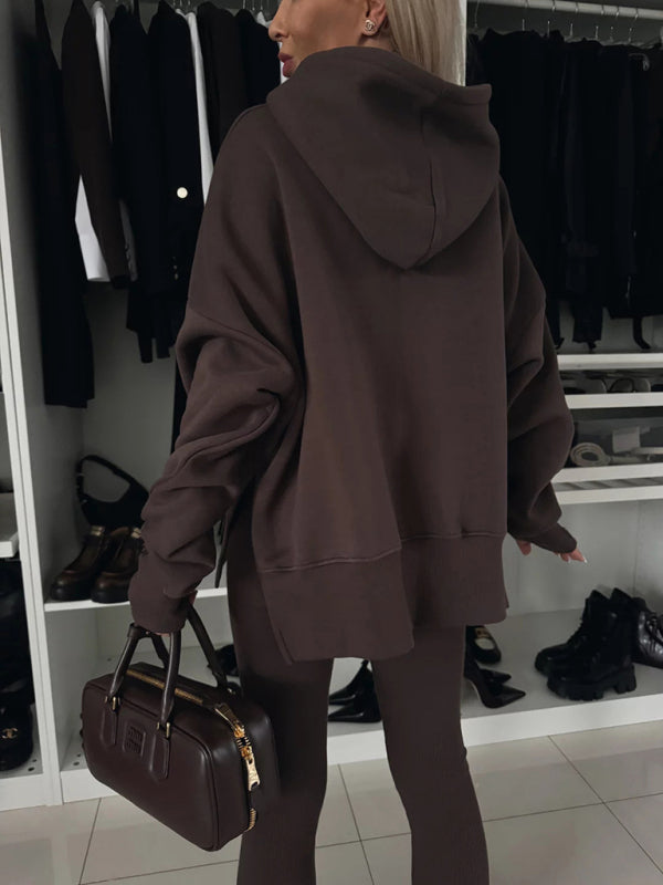 Women's solid color hooded sweatshirt suit