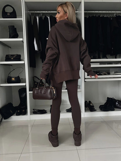 Women's solid color hooded sweatshirt suit