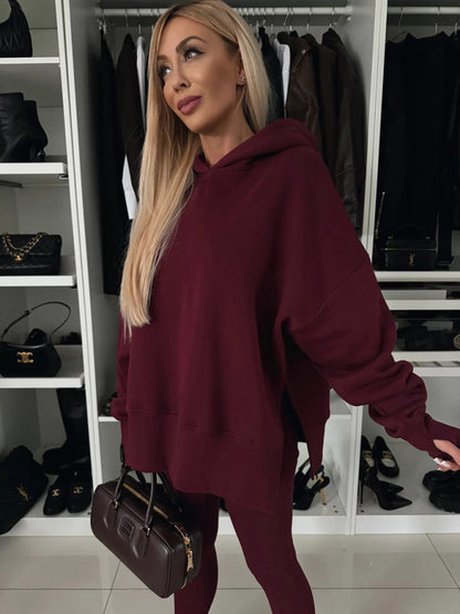 Women's solid color hooded sweatshirt suit