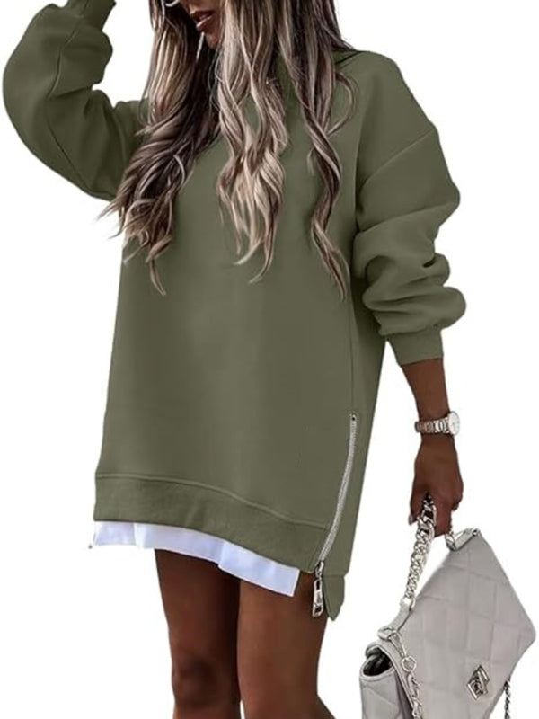 Women's stitching side zipper design pullover sweatshirt