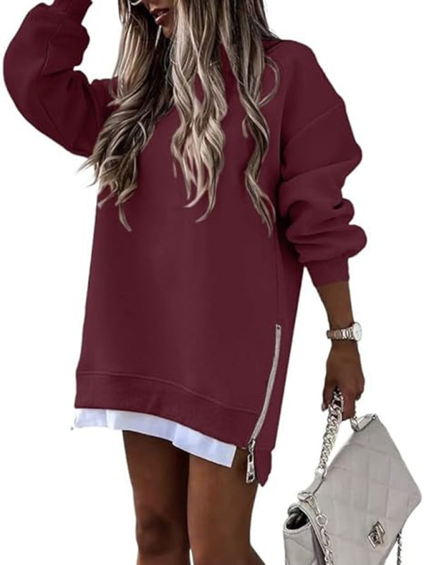 Women's stitching side zipper design pullover sweatshirt