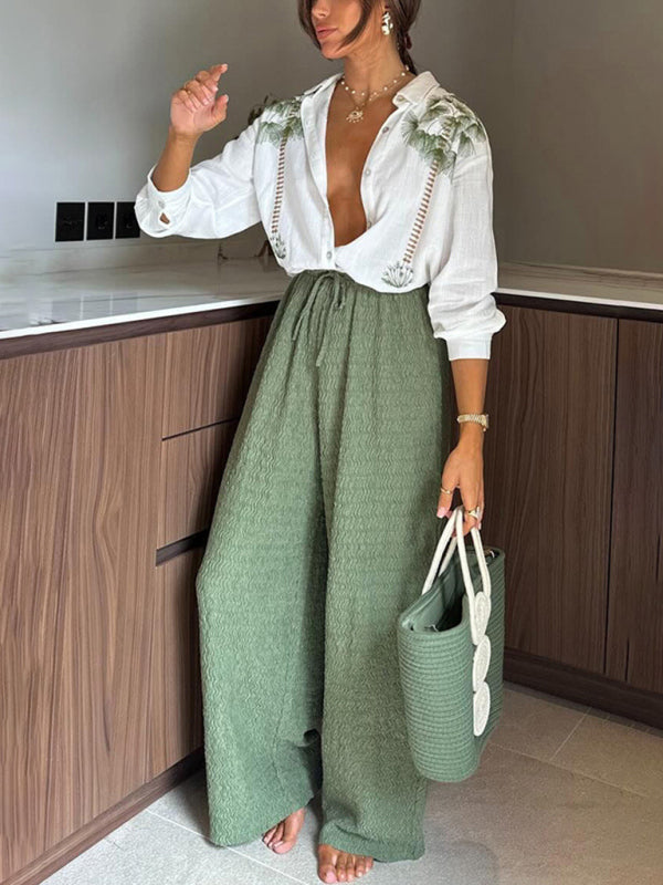 Women's long-sleeved single-breasted trousers suit casual loose two-piece suit