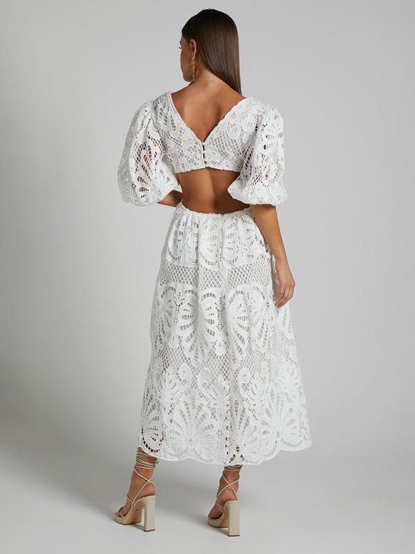 Women's Lace Embroidery Sexy Waist-baring Dress