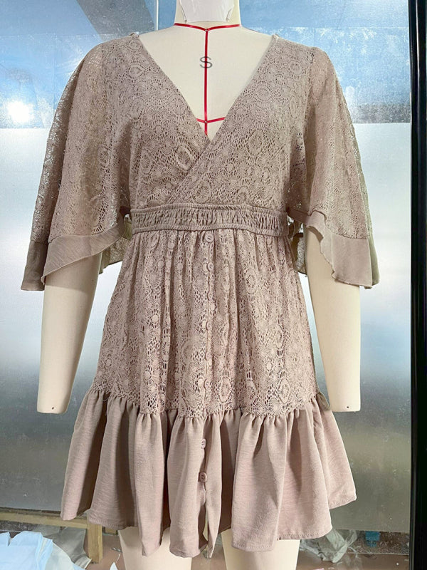 Women's lace patchwork bat sleeve dress