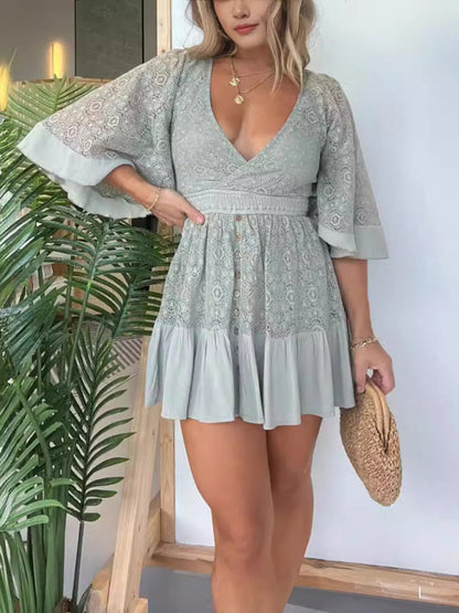 Women's lace patchwork bat sleeve dress