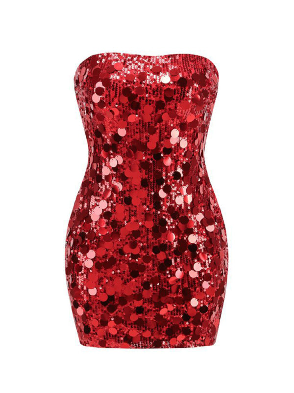 Women's tube top sequined dress hip skirt evening dress