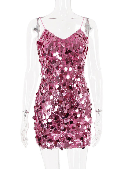 Women's sequined suspenders dress