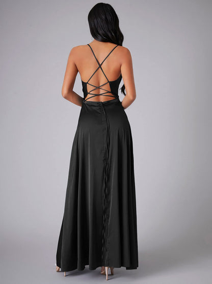 Women's sexy slim fit backless suspenders waist dress long dress