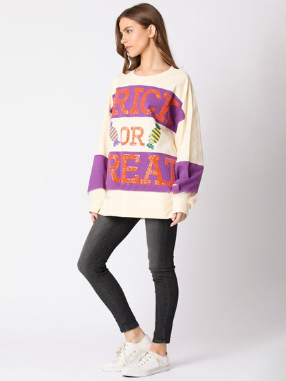 Women's Letter Sequined Colorblock Sweater Casual Top