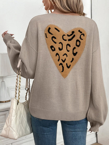 Women's Leopard Print Stitching Knitted Sweater