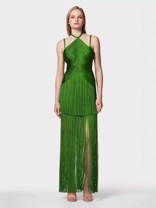 Women's green halter neck maxi dress