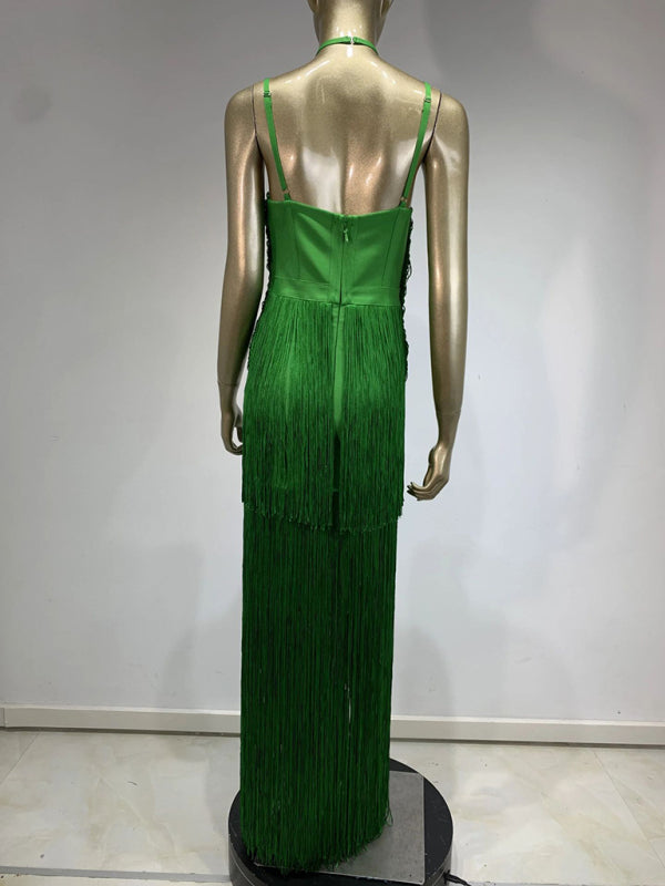 Women's green halter neck maxi dress