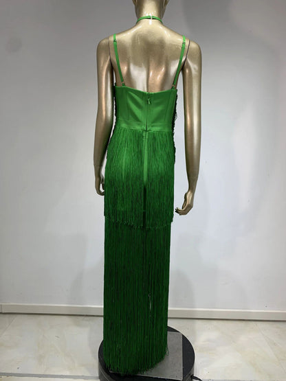 Women's green halter neck maxi dress