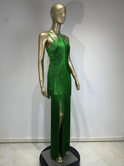 Women's green halter neck maxi dress