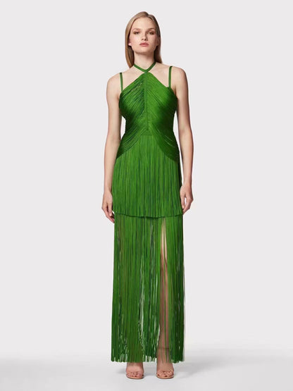 Women's green halter neck maxi dress