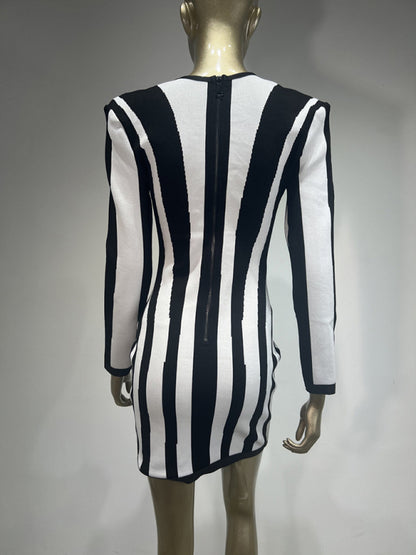 Women's Black and White Vertical Striped Dress Party Dress