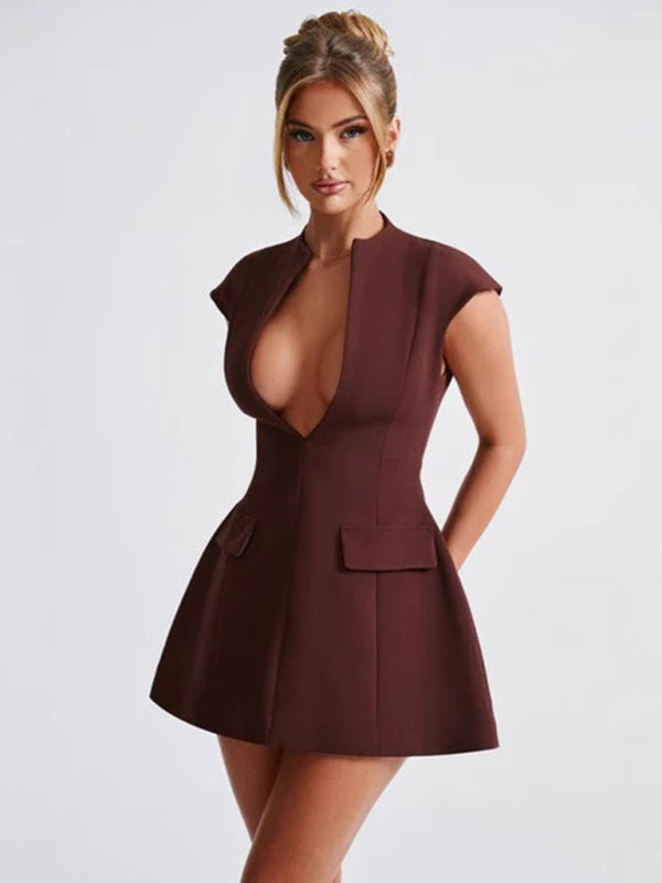 Women's V-neck high waist short dress