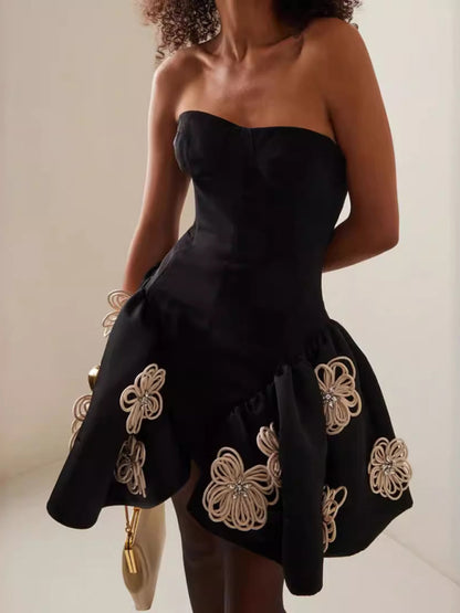 Women's Black Floral Bandage Dress