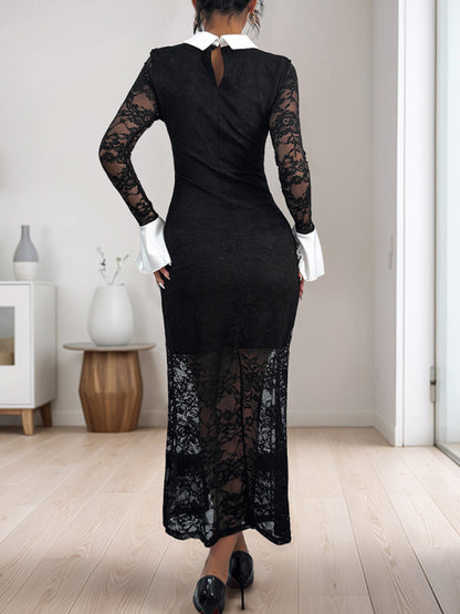 Women's contrast high-end elegant slim dress