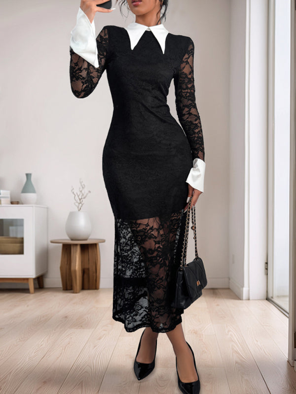 Women's contrast high-end elegant slim dress