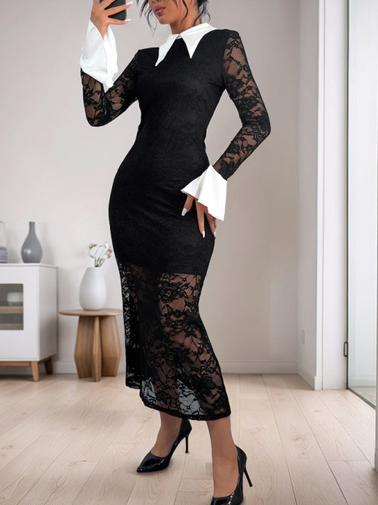 Women's contrast high-end elegant slim dress